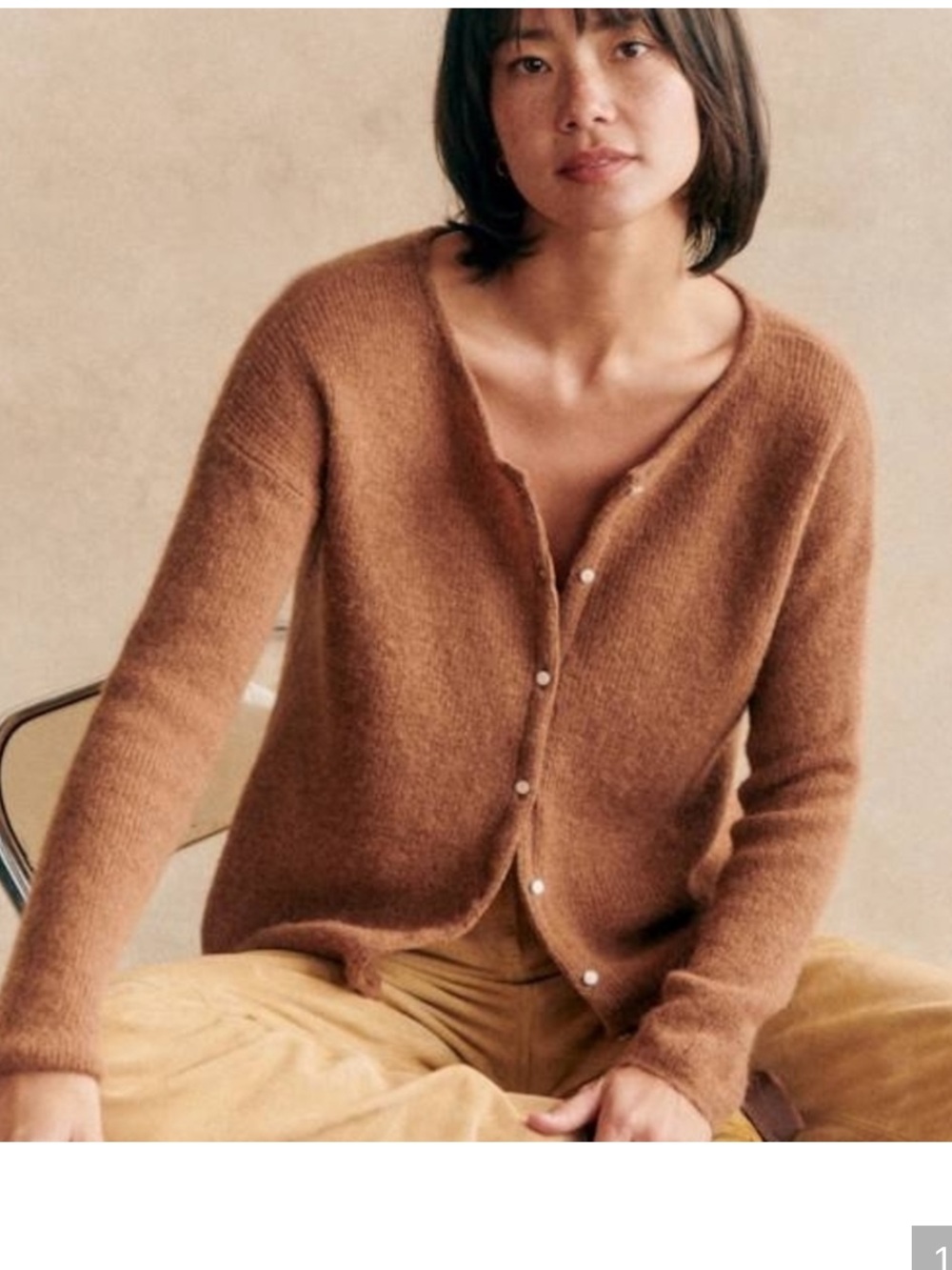 Sezane Chestnut Brown Button-Front Mohair Cardigan